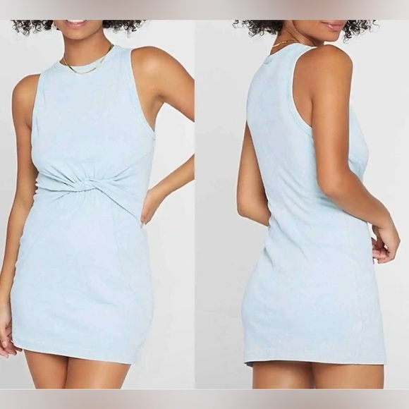 L*Space Seaview Sleeveless Mini Dress Front Twist Soft Jersey Sky Blue Size XL - Picture 15 of 15